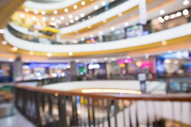 Soyut bulanık, modern alışveriş merkezi içi odaklanmış arka plan