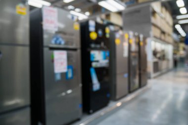Elektronik depolama arka planında soyut bulanık buzdolabı satırı