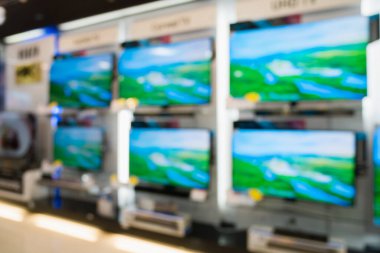eletronik mağaza gösterisi Televizyon TV ve ev aletleri Bokeh light bulanık arkaplan