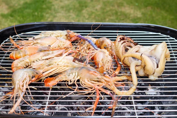 Grilled River Shrimps Close — Stock Photo, Image