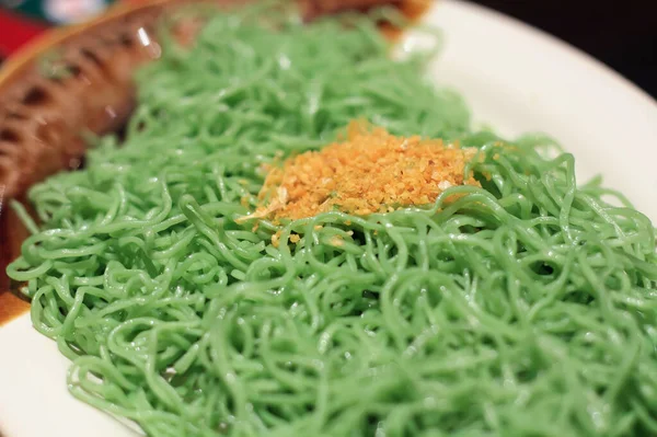 Close up Green Noodle in dish