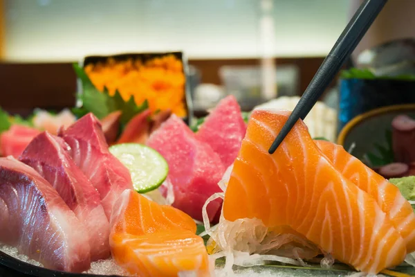 Sashimi Set Ice Salmon Tuna Chopsticks — Stock Photo, Image