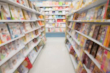 Soyut bulanık kitapçı rafları koridor arkaplanı