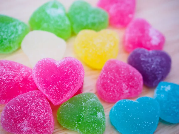 Barevné Srdce Cukroví Dřevo Pro Valentinky Pozadí — Stock fotografie
