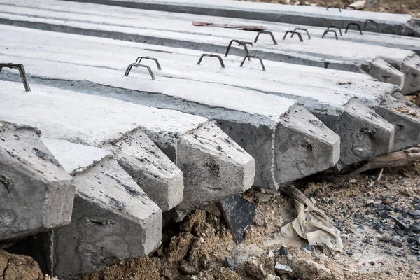 Concrete piles on ground for house construction foundation — Stock Image Concrete Piles Ground House Construction Foundation Royalty Free Stock Photos