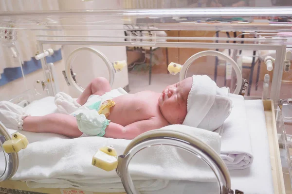 Recién Nacido Bebé Dormir Incubadora Hospital —  Fotos de Stock