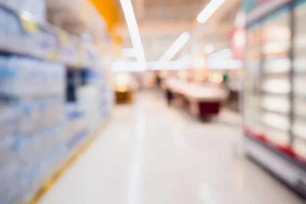 Empty Supermarket aisle shelves abstract blur defocused business background