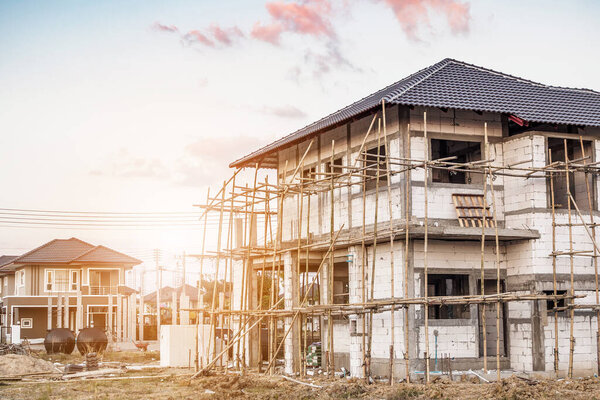 construction residential new house in progress at building site