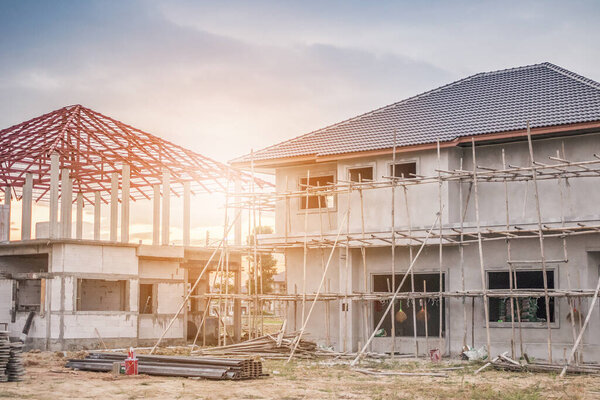 construction residential new house in progress at building site