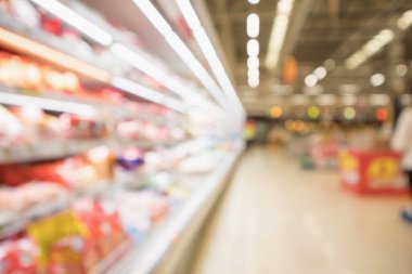 Soyut süpermarket arkaplanı bokeh ışığı ile bulanıklaştırılmış