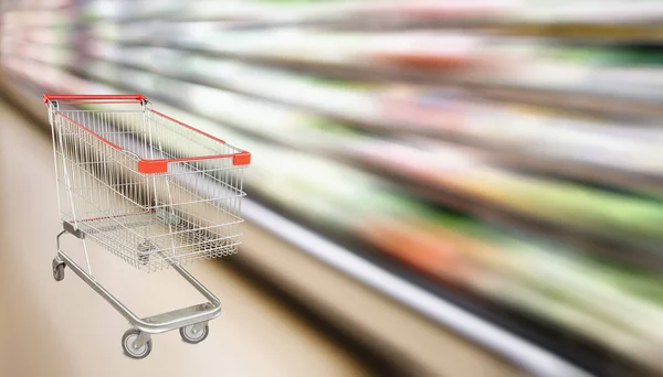 Supermarket Grocery Store Fruit Vegetable Shelves Interior Defocused Background Empty — Stock Photo, Image