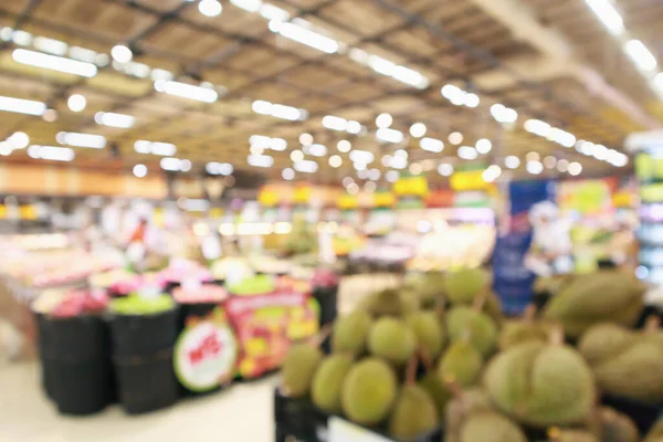 Supermarket Durian Fruit Shelves Blurred Background Bokeh — Stock Photo, Image