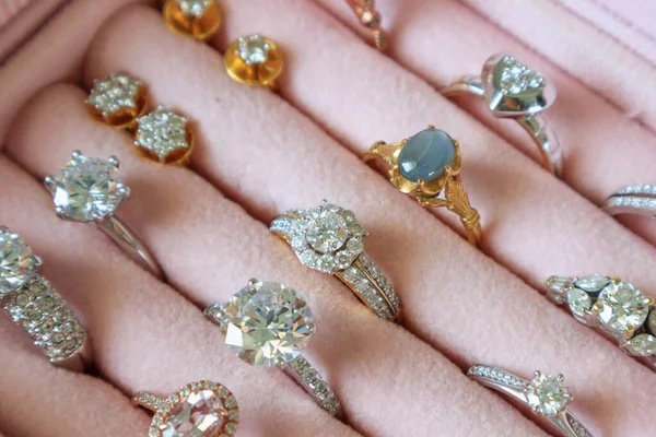 Bijoux Bagues Boucles Oreilles Diamant Boîte — Photo