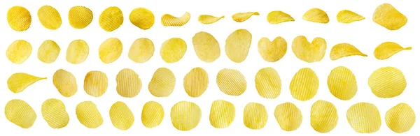 Potato Chips Snack Set Collection Isolated White Background Clipping Path — Stock Photo, Image