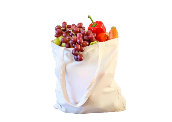 Fresh Fruits Vegetables Grocery Product Reusable Shopping Bag Isolated White — Stock Photo, Image