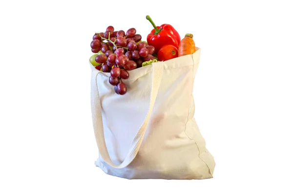 Fresh Fruits Vegetables Grocery Product Reusable Shopping Bag Isolated White — Stock Photo, Image