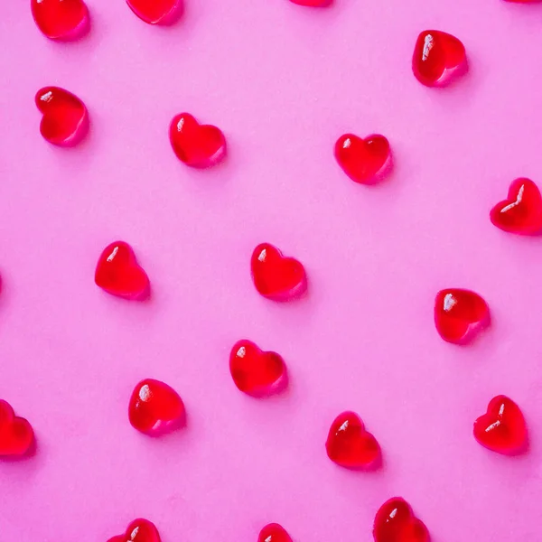 Día San Valentín Fondo Con Caramelos Forma Corazón Sobre Fondo — Foto de Stock