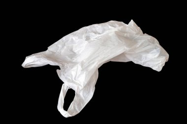 Siyah arkaplanda izole edilmiş beyaz plastik çanta