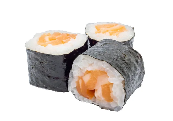 Japanse Zalm Maki Sushi Roll Geïsoleerd Witte Achtergrond Met Clipping — Stockfoto