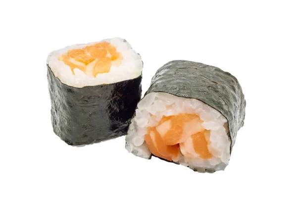 Japonês Salmão Maki Sushi Roll Isolado Fundo Branco Com Recorte — Fotografia de Stock