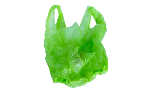 Grüne Plastiktüte Isoliert Auf Weißem Hintergrund Mit Clippweg — Stockfoto