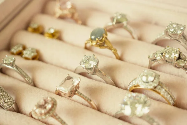 Bijoux Bagues Boucles Oreilles Diamant Boîte — Photo