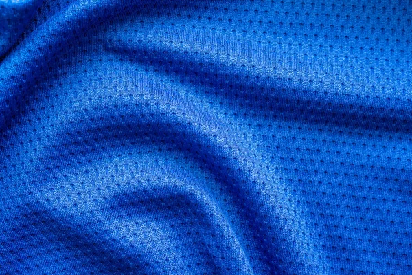 Blå Farve Stof Sport Tøj Fodbold Jersey Med Luftmasker Tekstur - Stock-foto