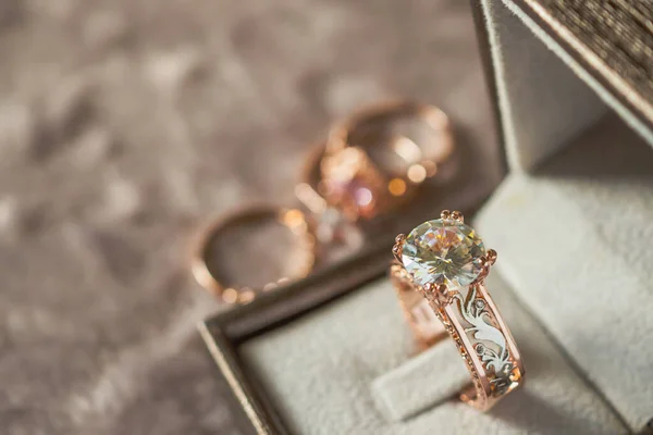 luxury diamond ring in jewelry box vintage style