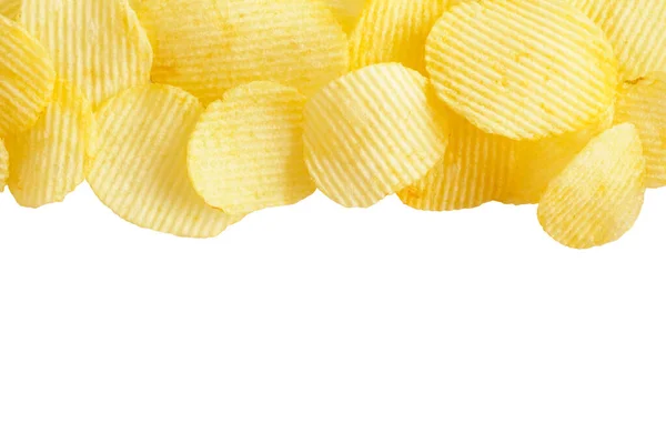 Potatischips Isolerad Vit Bakgrund Med Klippbana Och Copyspace — Stockfoto