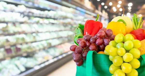 Frutta Verdura Fresca Nel Sacchetto Della Spesa Verde Riutilizzabile Con — Foto Stock