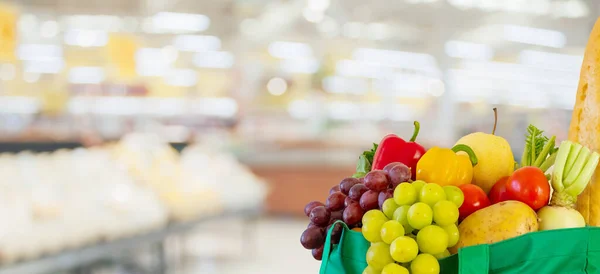 Čerstvé Ovoce Zelenina Opakovaně Použitelné Zelené Nákupní Tašce Supermarket Obchod — Stock fotografie