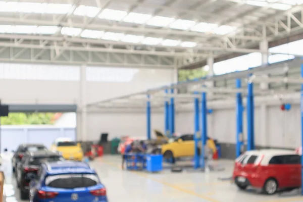 Centro Servicio Del Coche Con Auto Estación Reparación Luz Bokeh — Foto de Stock