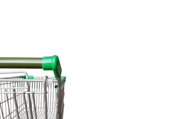 Empty Green Shopping Cart Isolated White Background Clipping Path — Stock Photo, Image