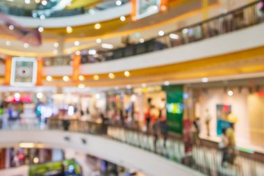 Soyut bulanık, modern alışveriş merkezi içi odaklanmış arka plan