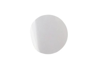 Beyaz arkaplanda kırpma yolu ile izole edilmiş boş beyaz daire kağıt etiketi