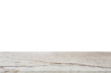 Beyaz mermer taş masa beyaz arkaplanda izole.