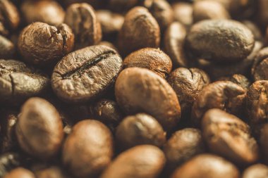 Kavrulmuş kahve çekirdekleri yakın plan.