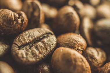 Kavrulmuş kahve çekirdekleri yakın plan.