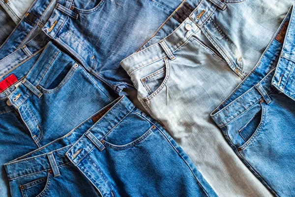Nombreux Jeans Bleu Denim Fond — Photo
