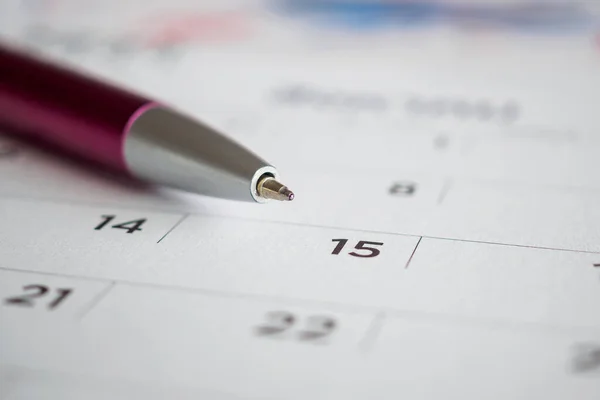 Página Del Calendario Con Punto Pluma Fecha — Foto de Stock