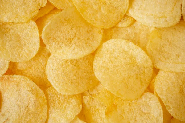 Krokante Aardappel Chips Snack Textuur Achtergrond Bovenaanzicht — Stockfoto