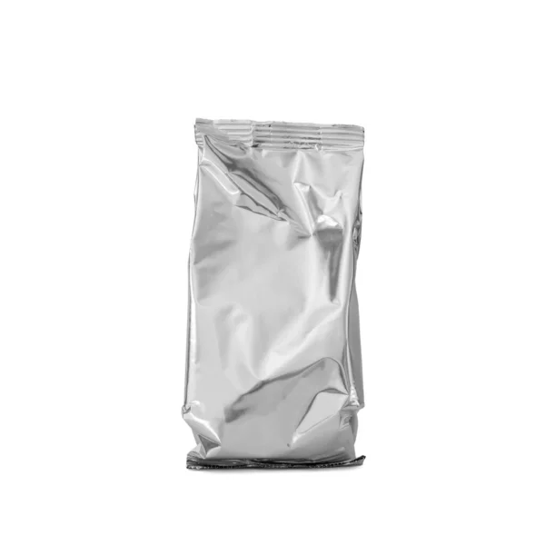 Folha Branco Saco Alumínio Para Leite Bebê Chá Café Isolado — Fotografia de Stock