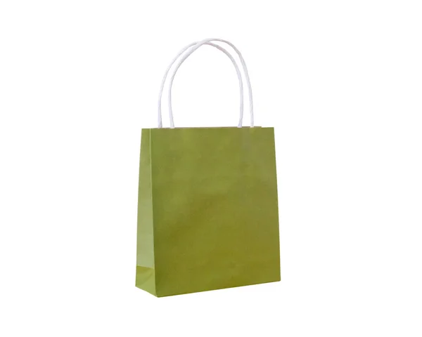 Green Paper Shopping Bag Isolated White Background Clipping Path — Stock Photo, Image