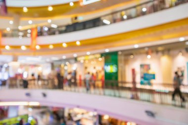 Soyut bulanık, modern alışveriş merkezi içi odaklanmış arka plan