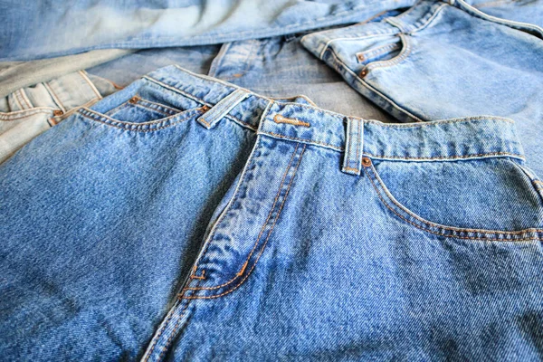 Many Denim Blue Jeans Background — Stock Photo, Image