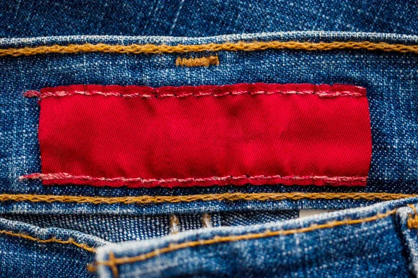 Blue Denim Jeans Red Clothing Label — Stock Photo, Image