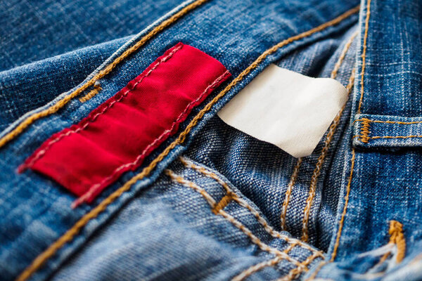 Blue denim jeans with clothing label