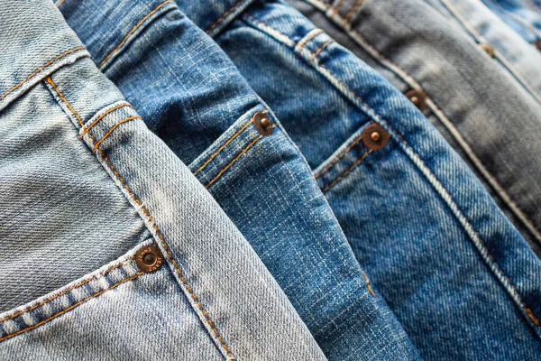 Denim Blå Jeans Stack Textur Bakgrund Närbild — Stockfoto