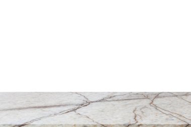 Beyaz mermer taş masa beyaz arkaplanda izole.