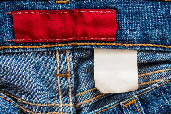 Blue denim jeans with clothing label